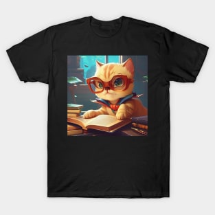 Cute Cat Reading Book T-Shirt